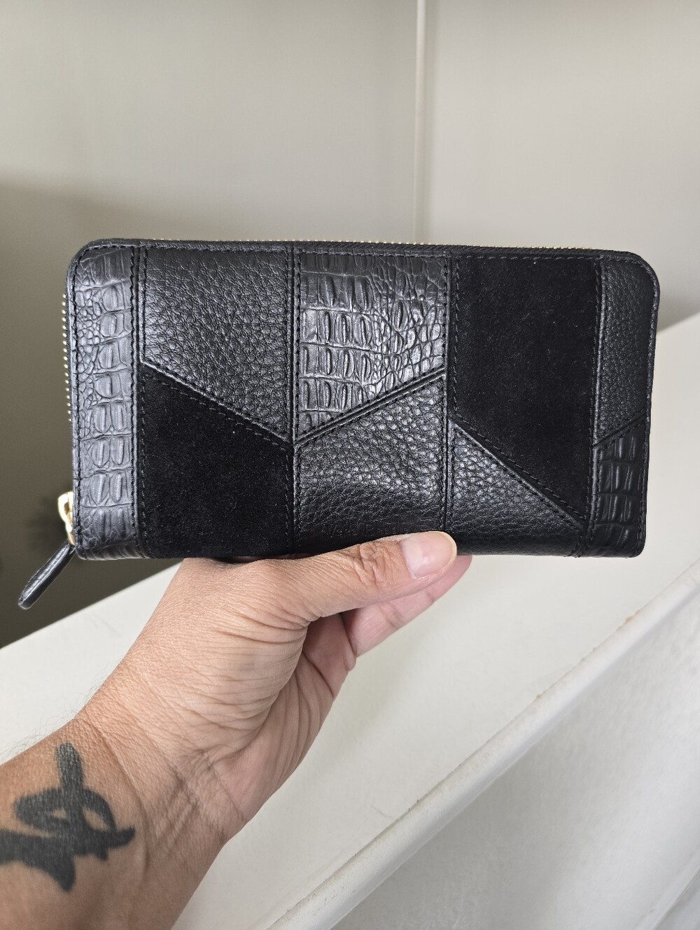 VERA BRADLEY Leather RFID Georgia Black Patchwork Wallet